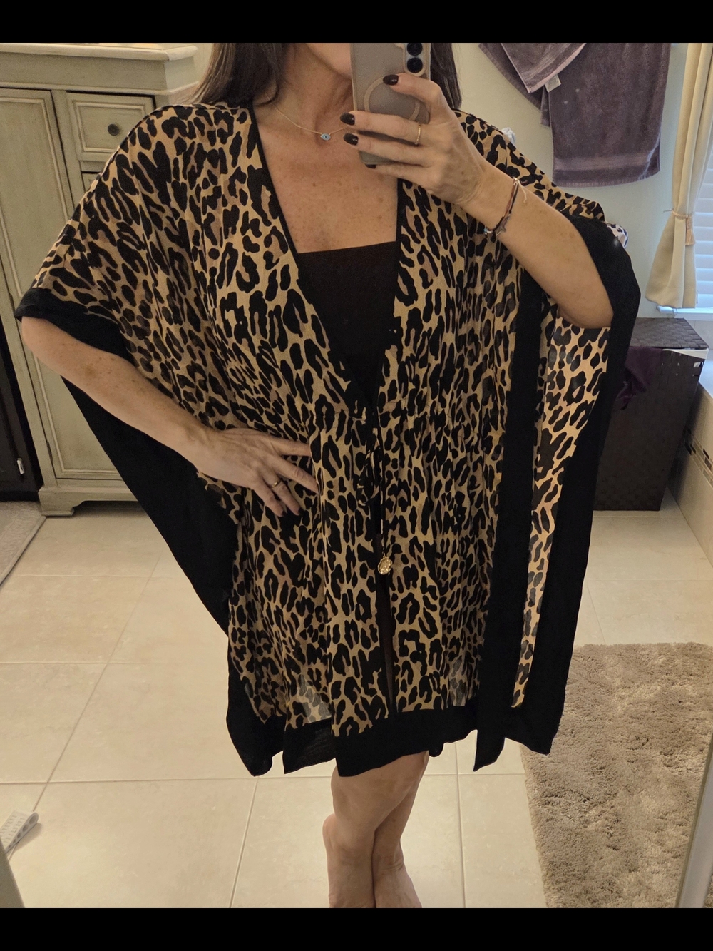 Isaac Mizrahi Leopard Print Kimono Wrap Cover Up in Tan and Black